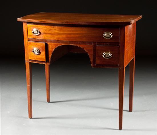 Appraisal: Regency inlaid mahogany bow-front dressing table circa with ebony stringer