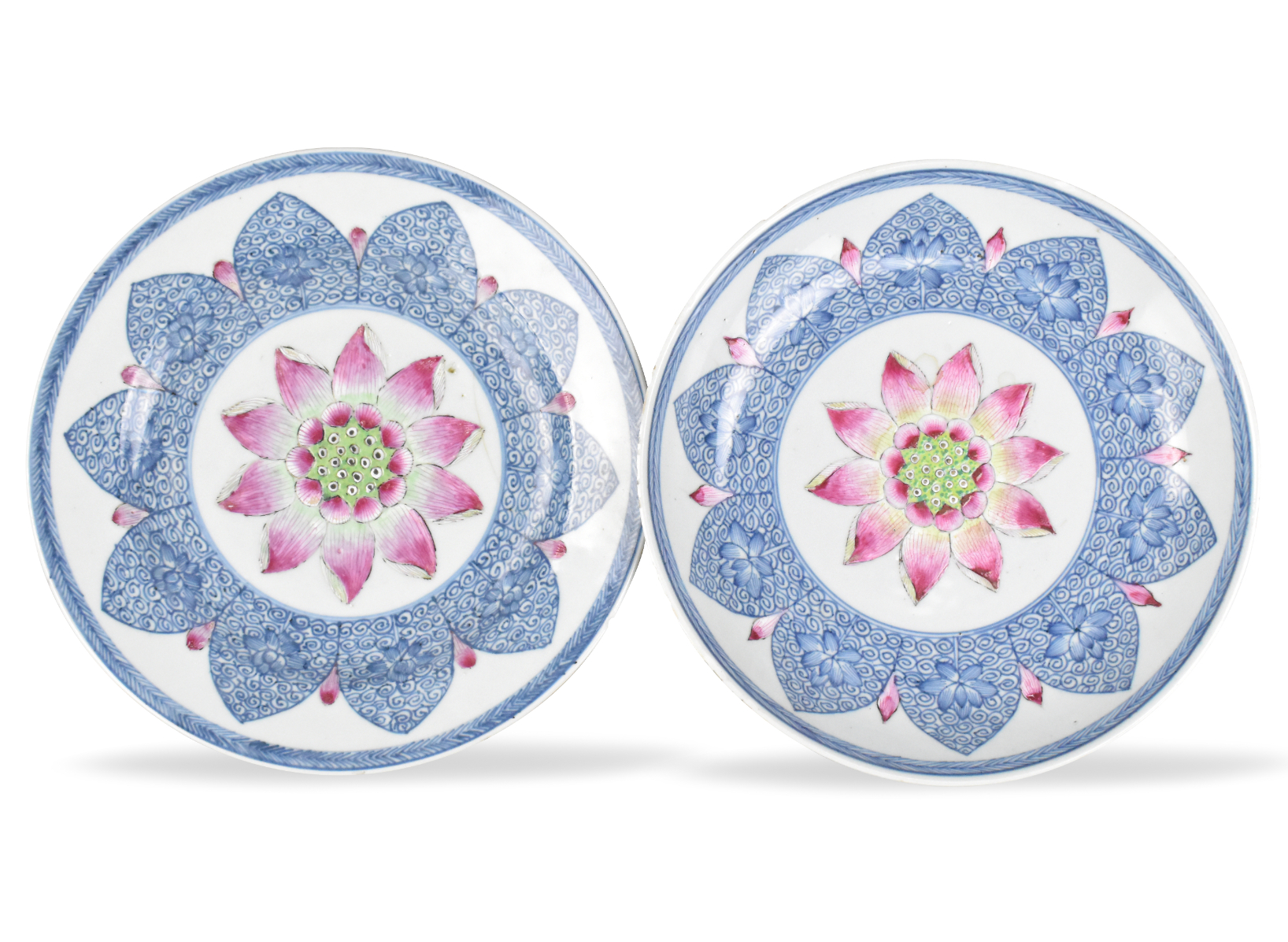 Appraisal: Pair Chinese blue and white rose lotus plates Two Chinese