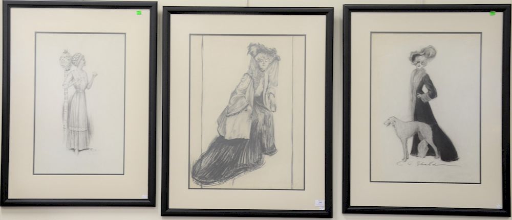 Appraisal: Charles Sheldon - set of three Fashion Illustration charcoal on