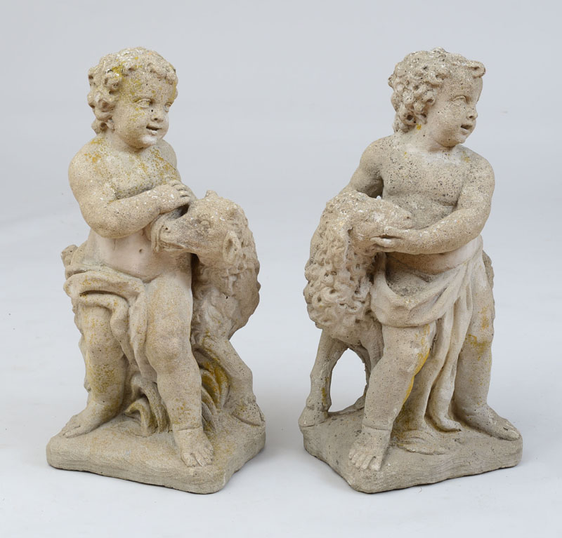 Appraisal: PAIR OF CAST AND CARVED CONCRETE GARDEN STATUES OF SHEPHERDS