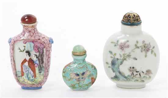 Appraisal: A Group of Three Porcelain Snuff Bottles one a lady's