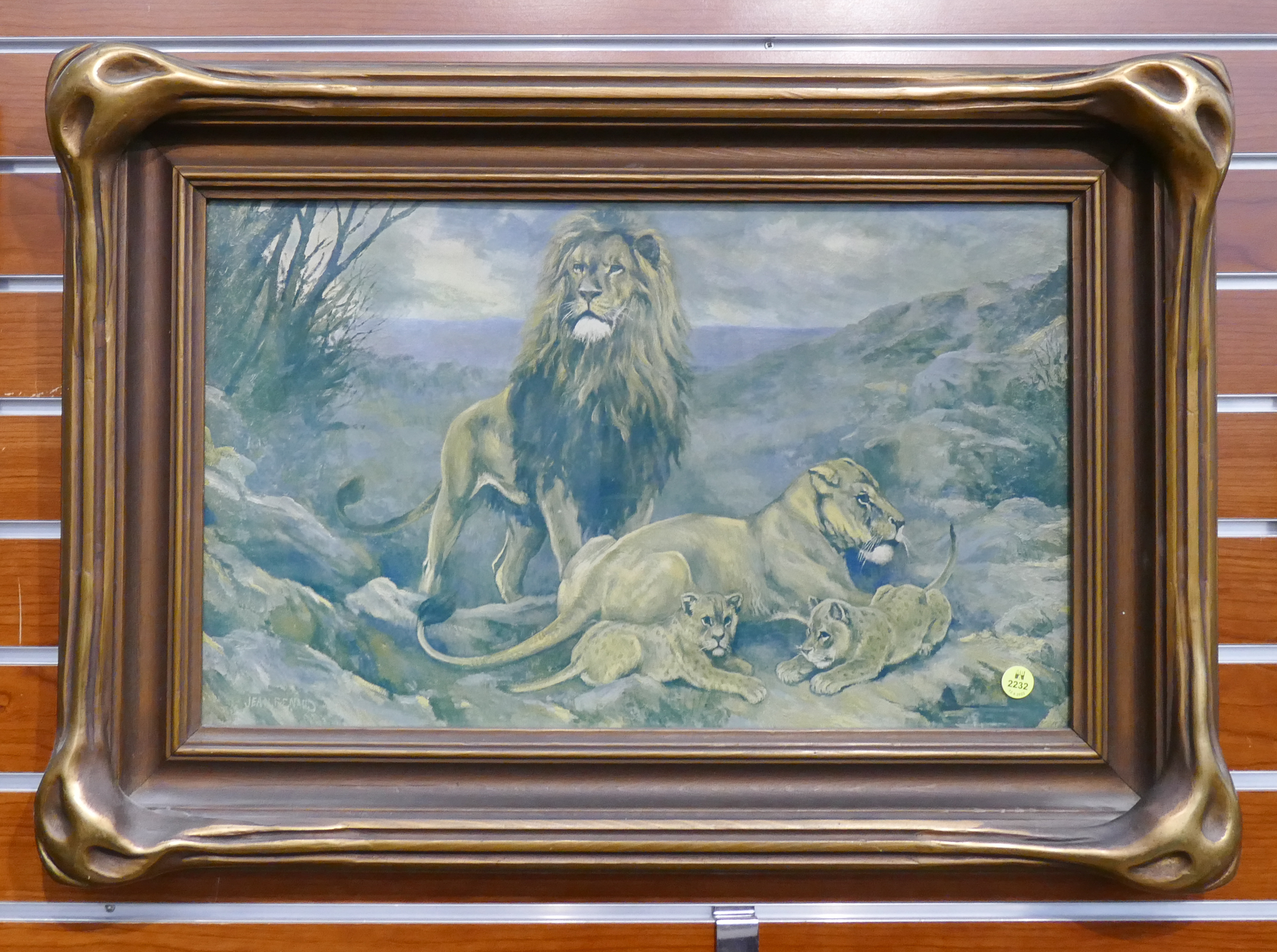 Appraisal: Antique Lion Print in Piecrust Frame- x '' fits x