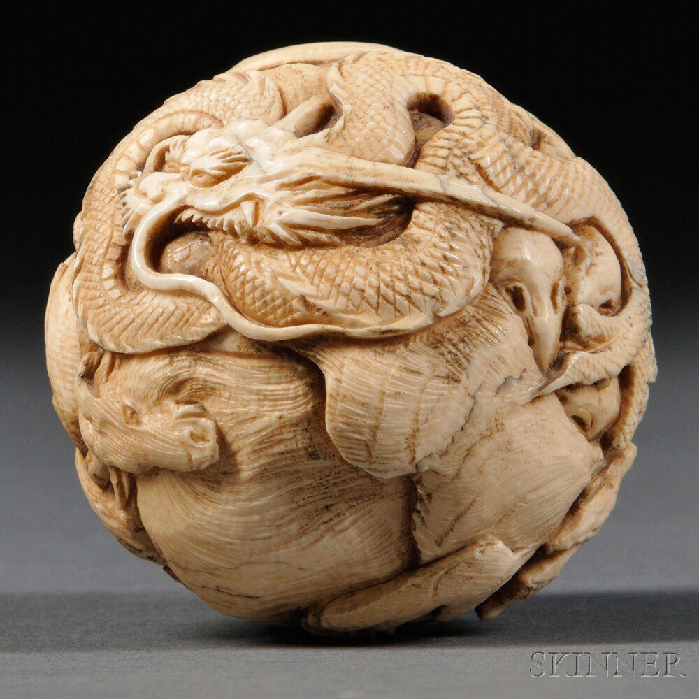 Appraisal: Ivory Carved Ball China th th century depicting twelve zodiac