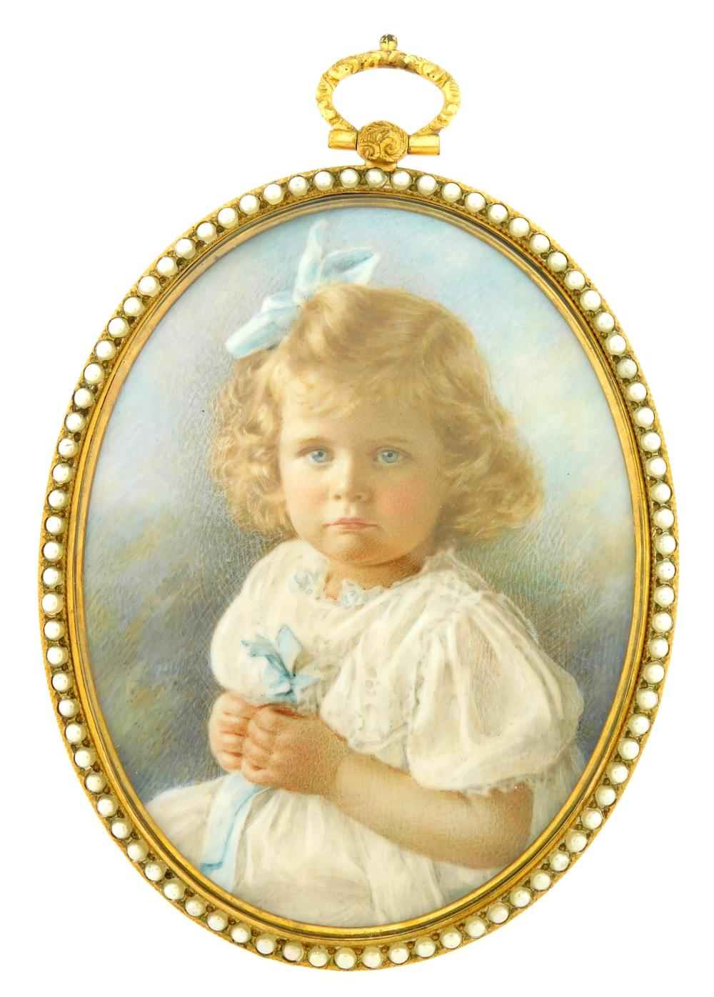 Appraisal: MINIATURE Child oval support in locket set in presentation case