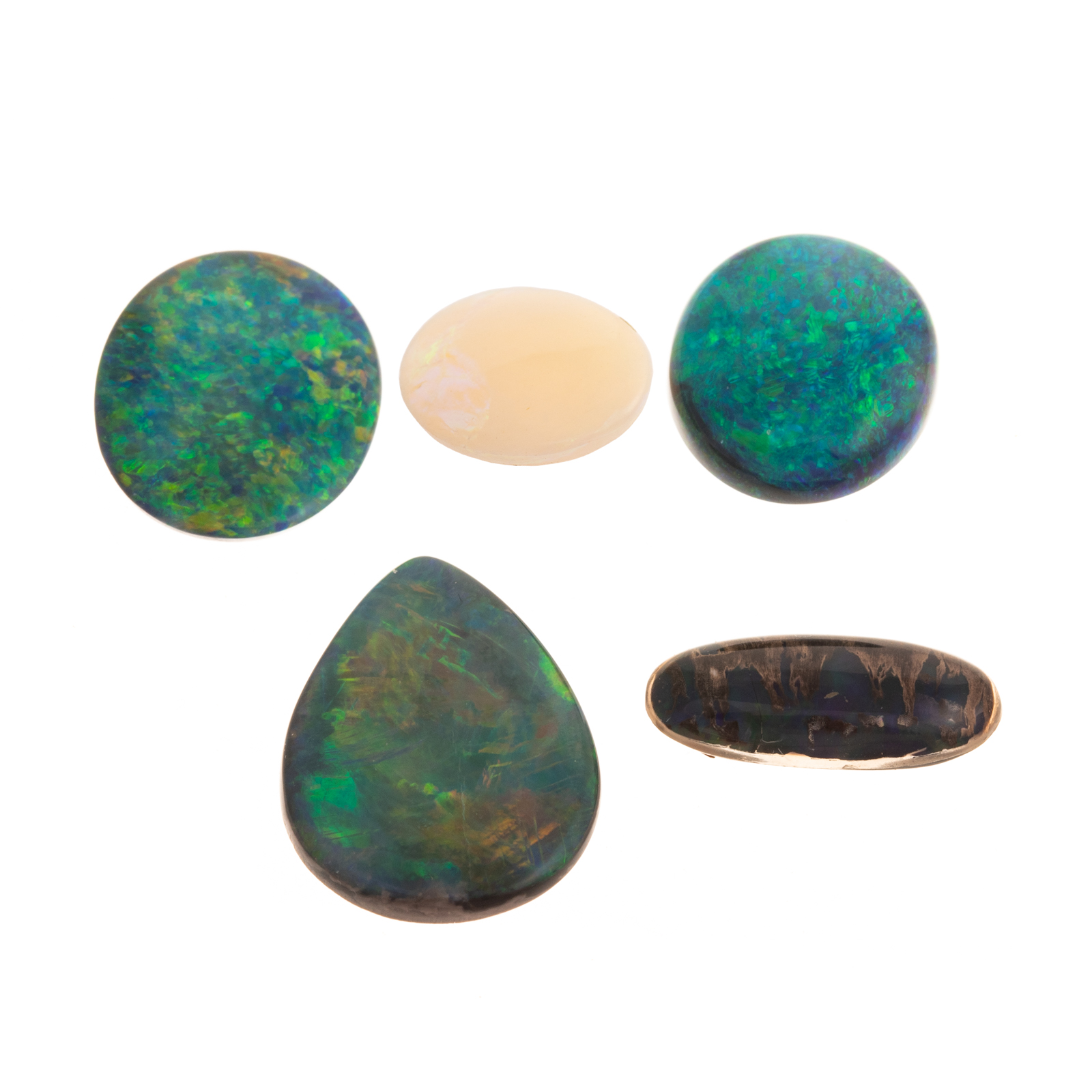 Appraisal: A COLLECTION OF LOOSE BLACK BOULDER OPALS Five various sizes