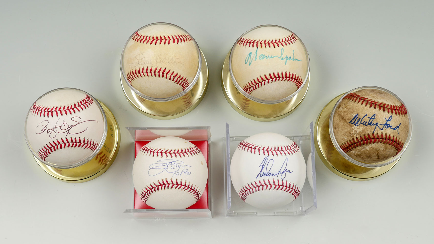 Appraisal: AUTHENTIC AUTOGRAPHED BASEBALLS STEVE CARLTON ROGER CLEMENS JIM PALMER WHITEY