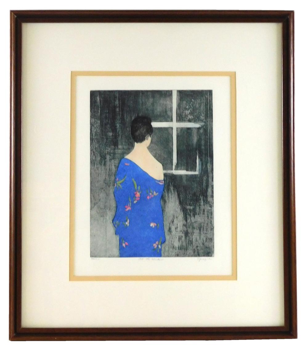 Appraisal: Sprague th C At the Window color aquatint a woman