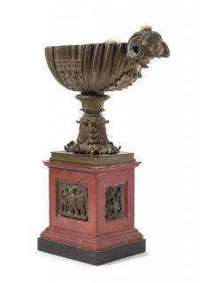 Appraisal: A Continental Bronze and Marble Oil Lamp on Stand Height