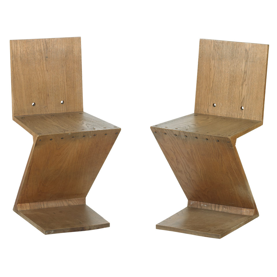 Appraisal: Set of Gerrit Rietveld - Elm Zigzag Chairs c designed