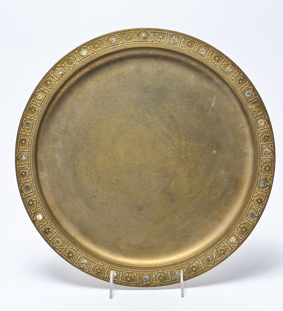 Appraisal: Tiffany Studios Bronze Dore Abalone Tray Tiffany Studios bonze dore