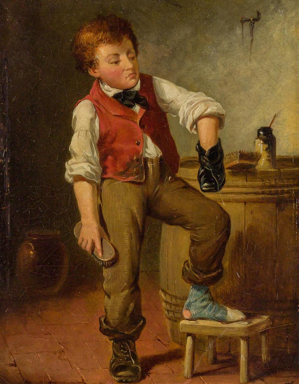 Appraisal: JAMES BARNES British - Shoeshine Boy oil on panel signed