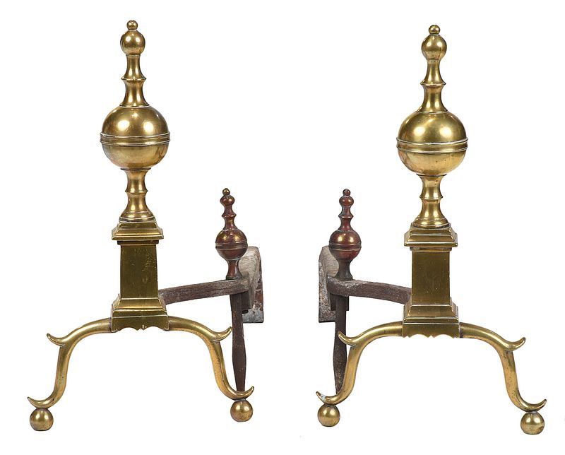 Appraisal: Pair American Federal Brass Andirons probably New York circa each