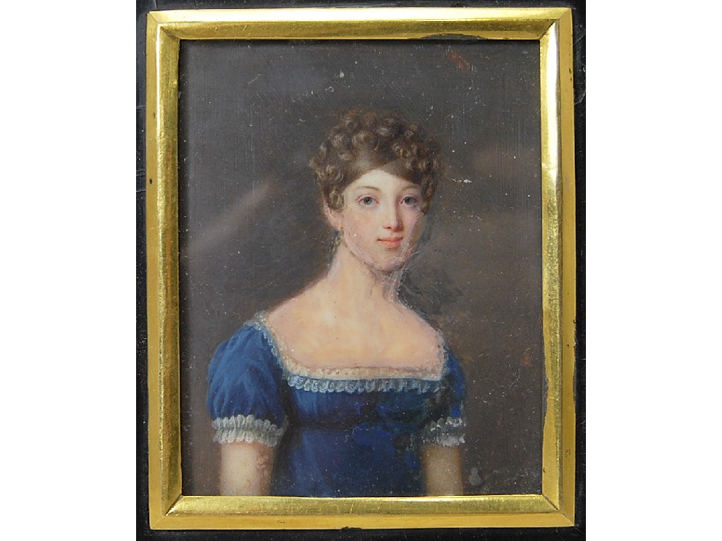 Appraisal: A Regency portrait miniature of a young lady in blue