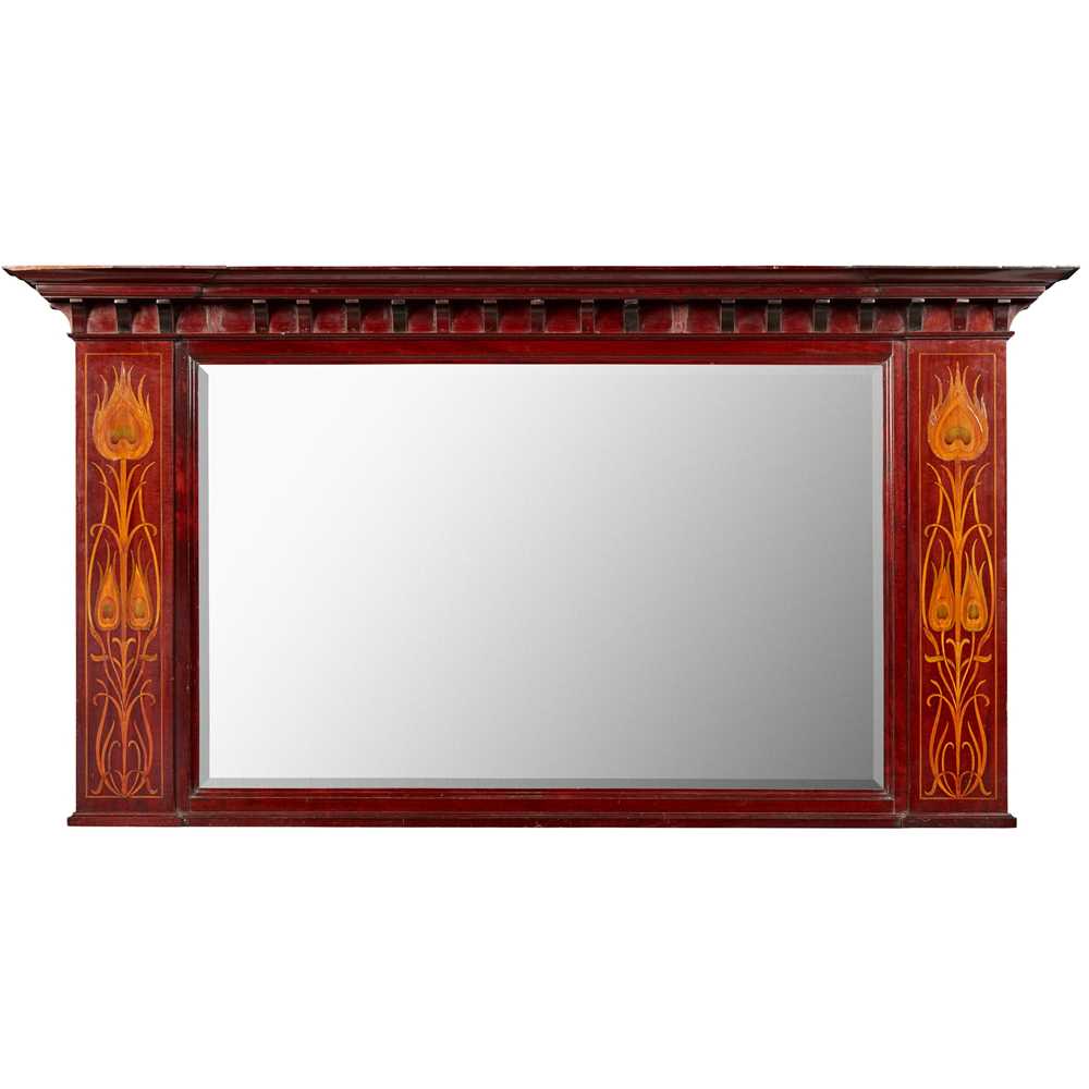 Appraisal: SHAPLAND PETTER BARNSTAPLE OVERMANTEL MIRROR CIRCA mahogany with marquetry inlay