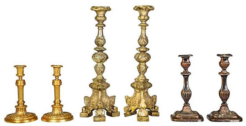 Appraisal: Three Pair British or Continental Candlesticks th th century two