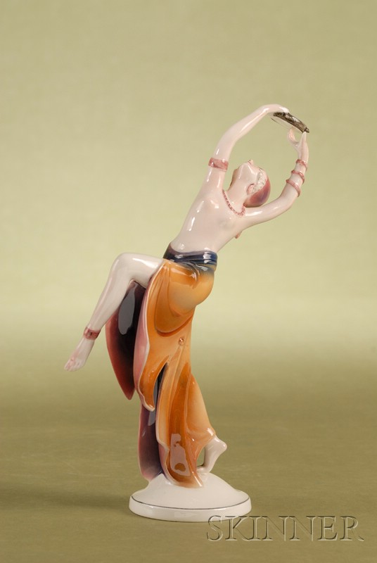 Appraisal: German Porcelain Art Deco Figure of a Tambourine Dancer th