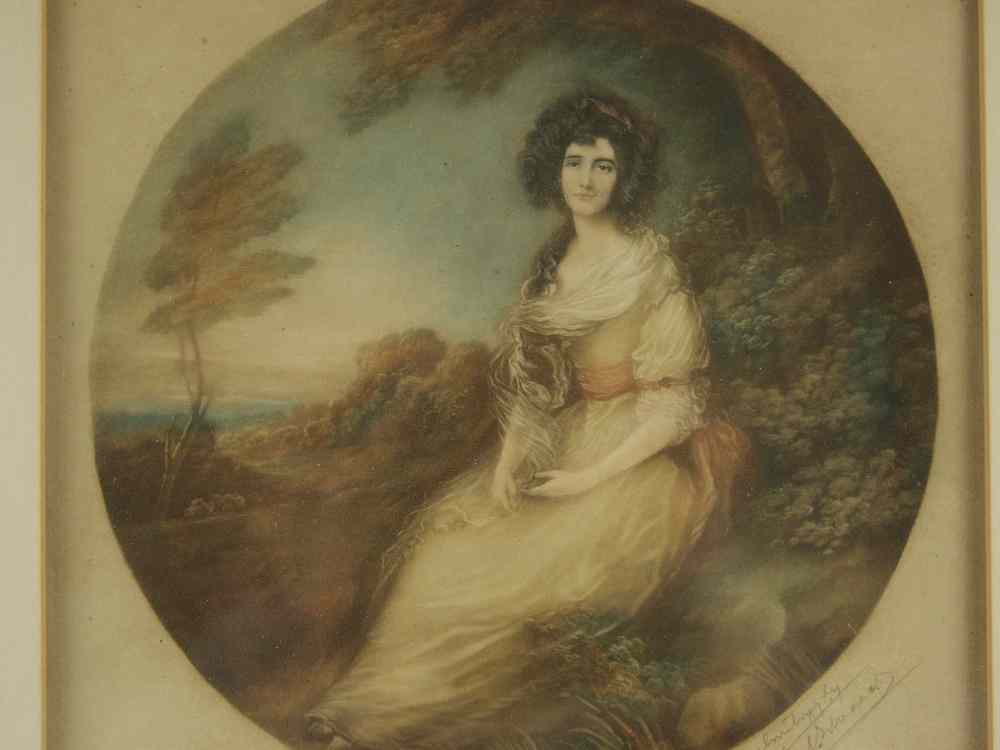 Appraisal: LITHO AQUATINT - Ca round vignette portrait of young woman