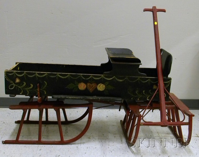 Appraisal: Polychrome Paint-decorated Wooden Sled with Steering approx lg in