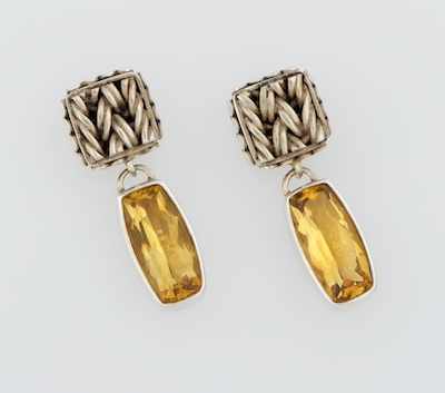 Appraisal: A Pair of Sterling Silver and Citrine Earrings by Lori