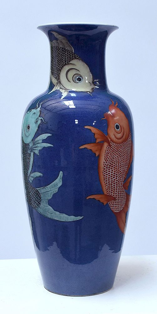 Appraisal: Chinese enamel decorated carp vase Chinese enamel decorated carp vase