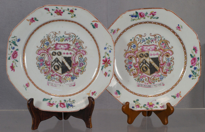 Appraisal: Pr Chinese Export octagonal plates c Arms of Flyght Impaling