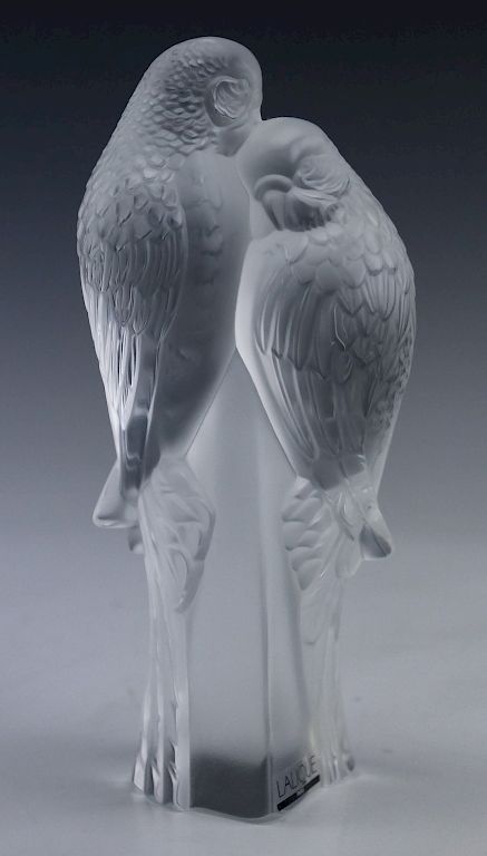 Appraisal: Lalique French Crystal Parakeets Glass Sculpture Lalique France frosted crystal