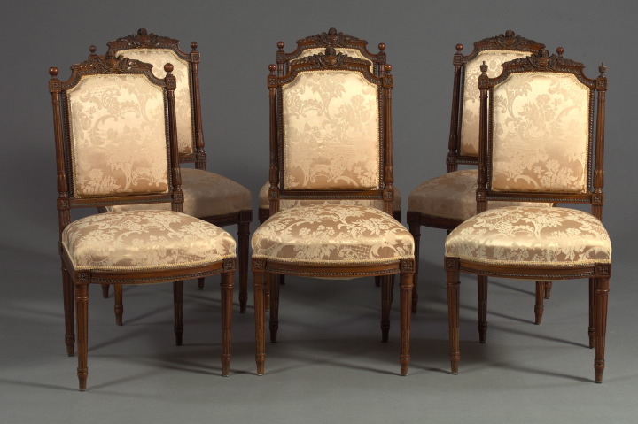 Appraisal: Suite of Six Third Republic Parcel-Gilt Walnut Dining Sidechairs ca