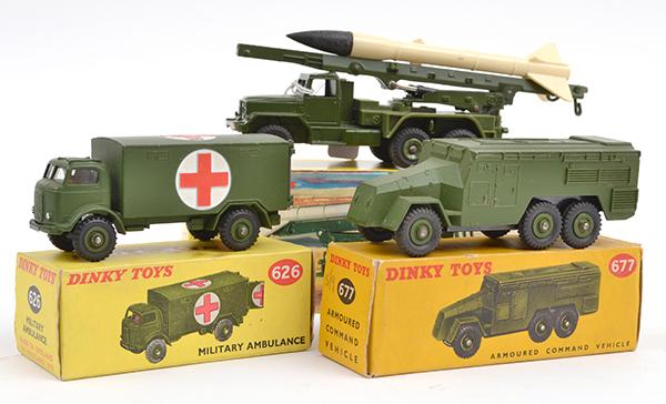 Appraisal: THREE CORGI MODELS INCLUDING MILITARY AMBULANCE ARMOURED COMMAND VEHICLE HONEST