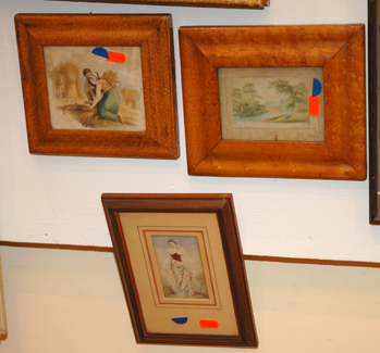 Appraisal: THREE SMALL PRINTS INCLUDING BAXTER PRINTS IN BIRDS EYE MAPLE