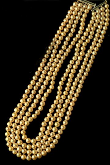 Appraisal: Quadruple Strand of Pink Cultured Pearls the topmost strand eighteen