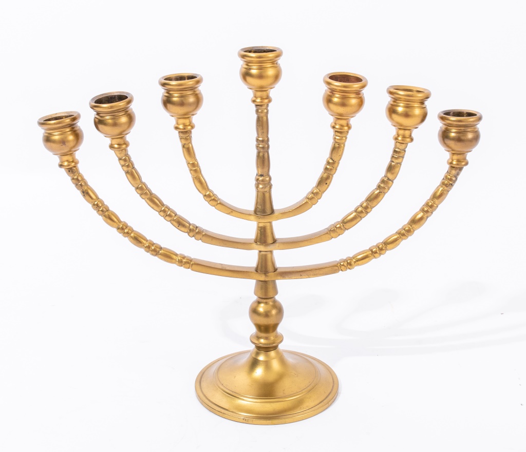 Appraisal: JUDAICA BRASS MENORAH Judaica brass menorah unmarked H x W