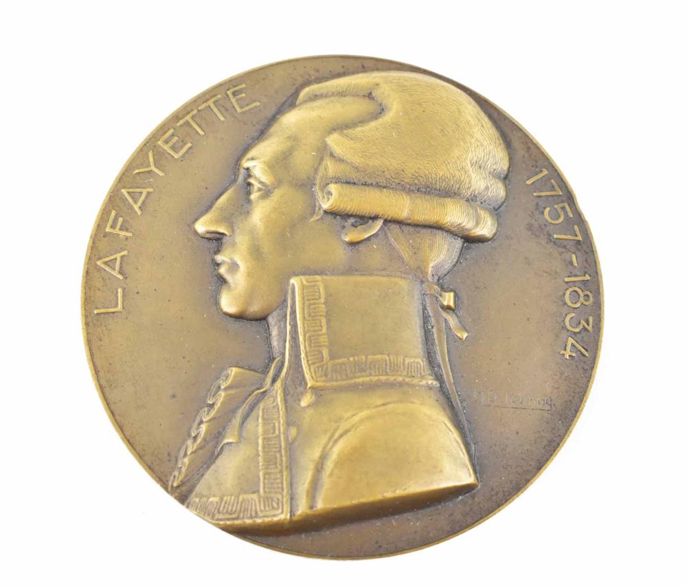 Appraisal: MS LAFAYETTE COMMEMORATIVE BRONZE MEDALLION Designed by M Delannoy Depicting