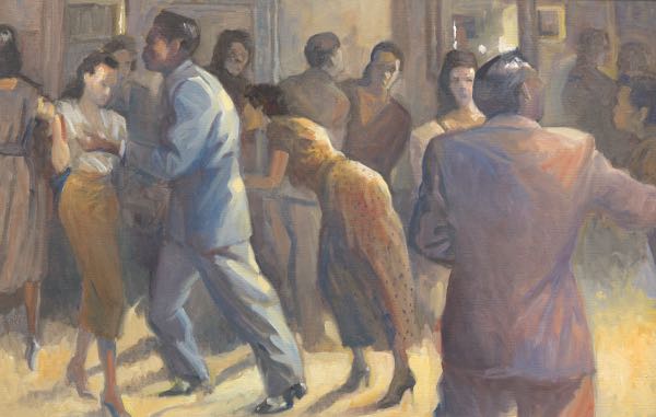 Appraisal: AMERICAN SCHOOL MID CENTURY x Evening dance Oil on canvas