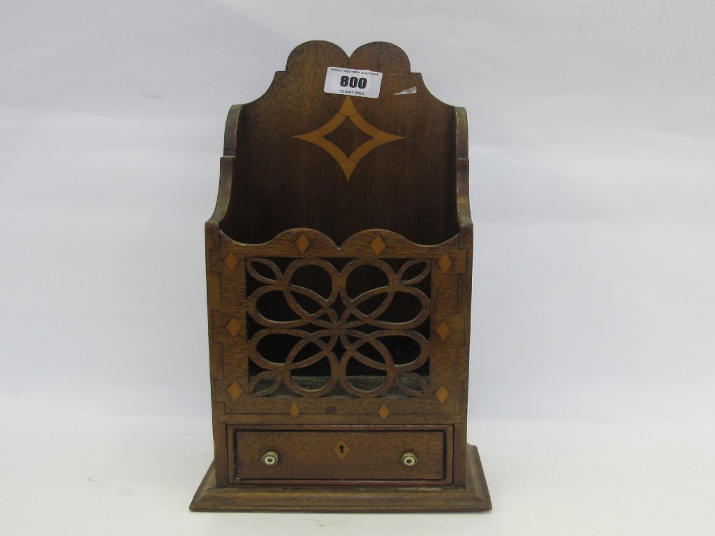 Appraisal: Inlaid wooden candle box with drawer vase