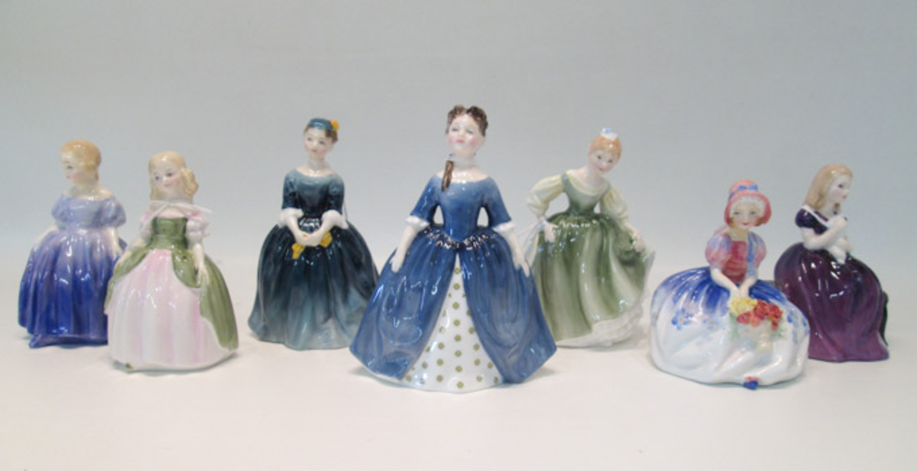 Appraisal: SEVEN ROYAL DOULTON PORCELAIN FIGURINES Cherie HN Monica RdNo Fair