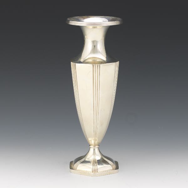 Appraisal: LEBKUECHER STERLING SILVER VASE RETAILED BY F WALTER LAWRENCE Hexagonal