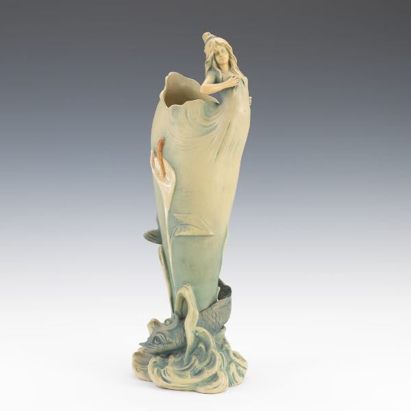 Appraisal: BERNARD BLOCH ART NOUVEAU SEA NYMPH VASE x x Figural