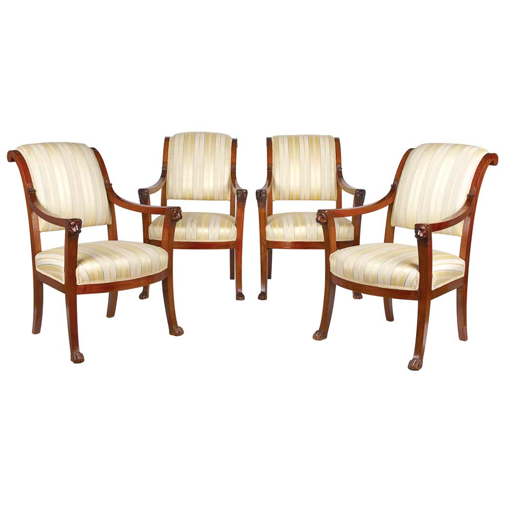 Appraisal: Set of Four Empire Mahogany Fauteuils a la Reine Attributed