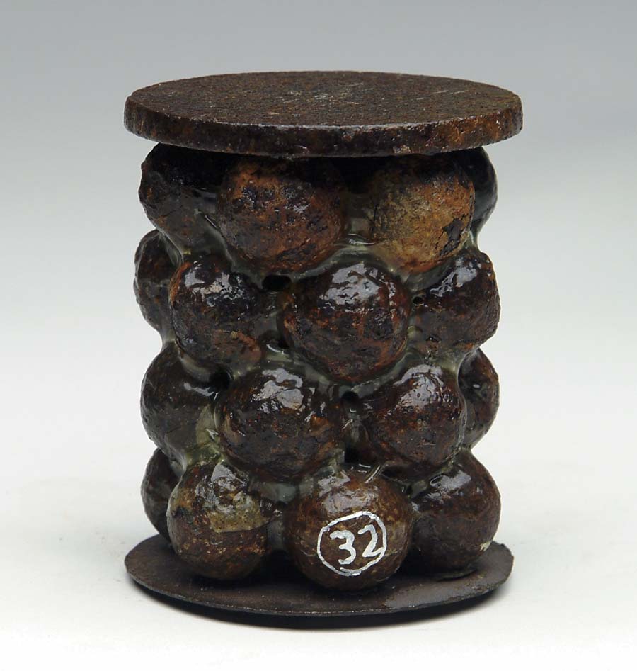 Appraisal: US -POUNDER CANISTER RECONSTRUCTED Excavated Orig balls put together with