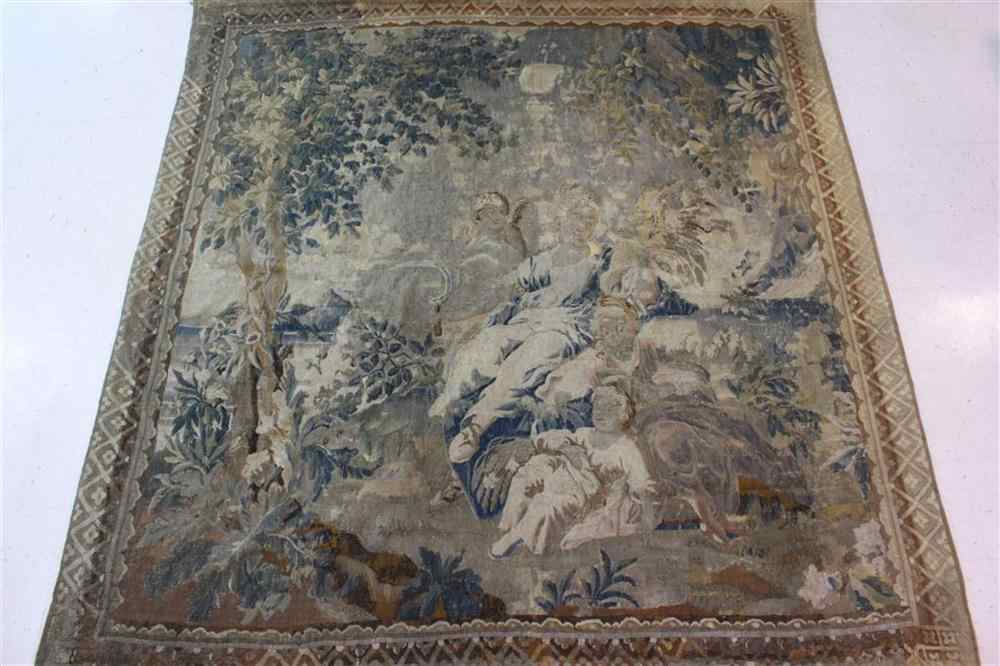 Appraisal: ANTIQUE FRENCH ''SCENE GALANTE'' TAPESTRY early th century centrally woven