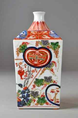 Appraisal: JAPANESE IMARI SAKI JUGTapered rectangular sake jug with slanted flange