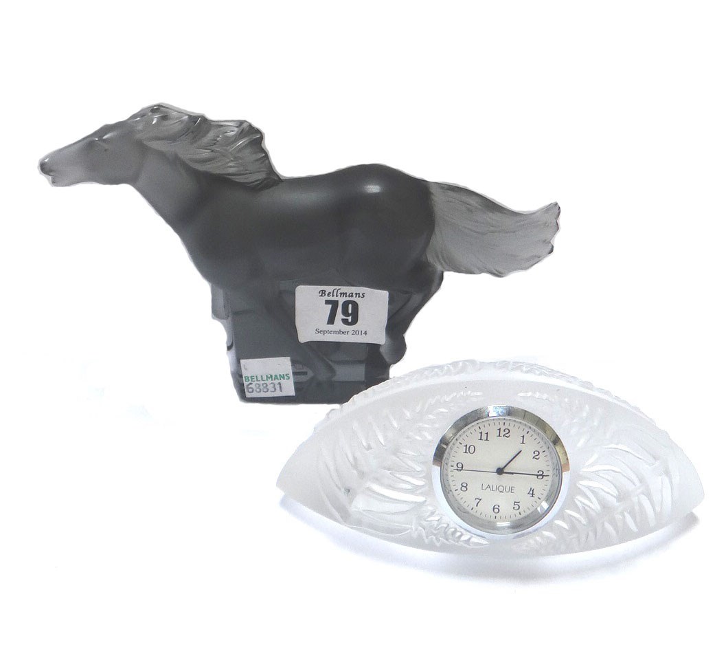 Appraisal: A modern Lalique grey coloured glass model of a stallion