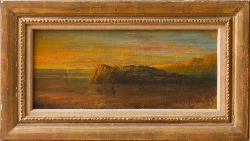 Appraisal: AMERICAN SCHOOL LANDSCAPE WITH SUNRISE Oil on wood indistinctly signed