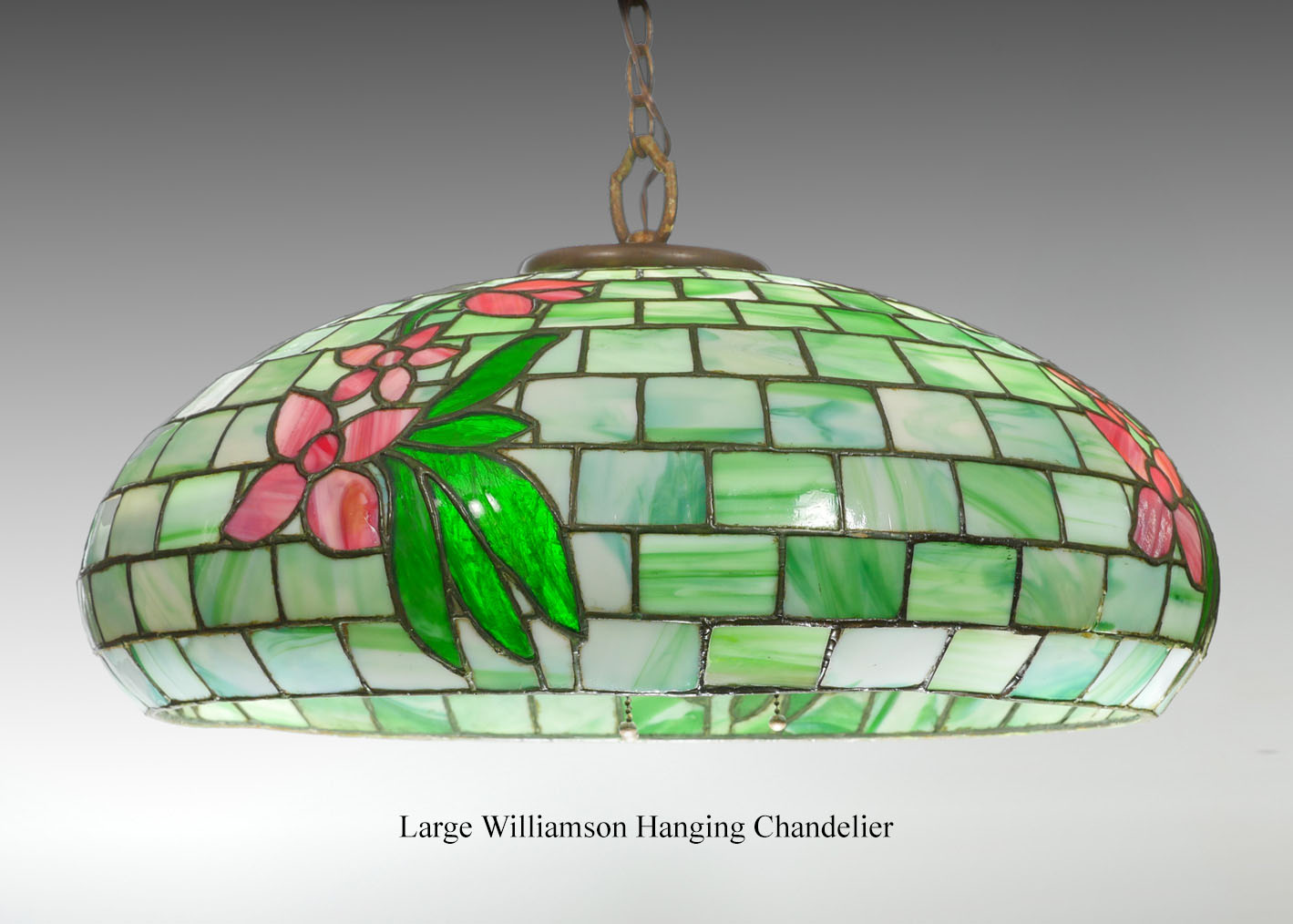 Appraisal: WILLIAMSON LEADED GLASS LIGHT CHANDELIER Green leaded glass Williamson light