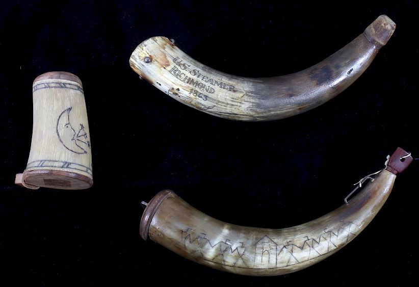 Appraisal: Collection of Powder Horns Horn Match Case Included in this