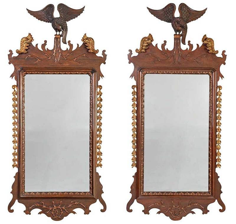 Appraisal: Pair Chippendale Style Eagle Carved Mirrors late th early th