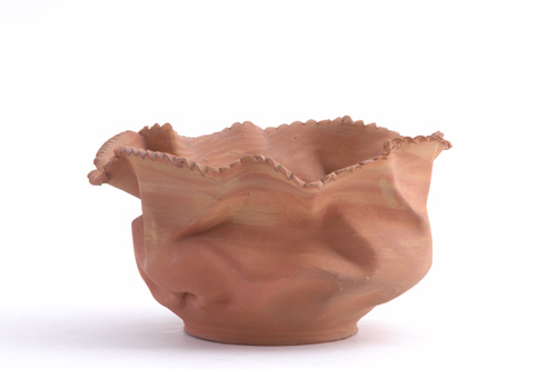 Appraisal: GEORGE OHR Bowl of bisque-fired marbleized clays pinched and folded