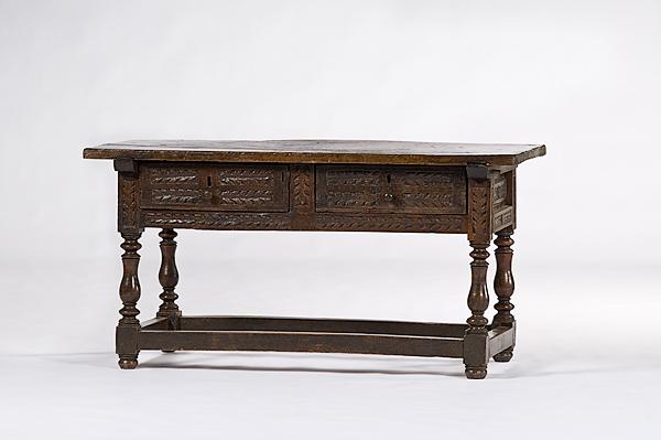 Appraisal: SPANISH LIBRARY TABLE Continental th century a Spanish walnut library