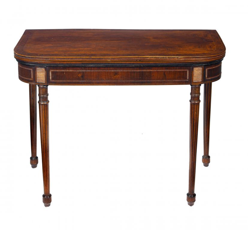 Appraisal: A GEORGE III ROSEWOOD CARD TABLE the top crossbanded in