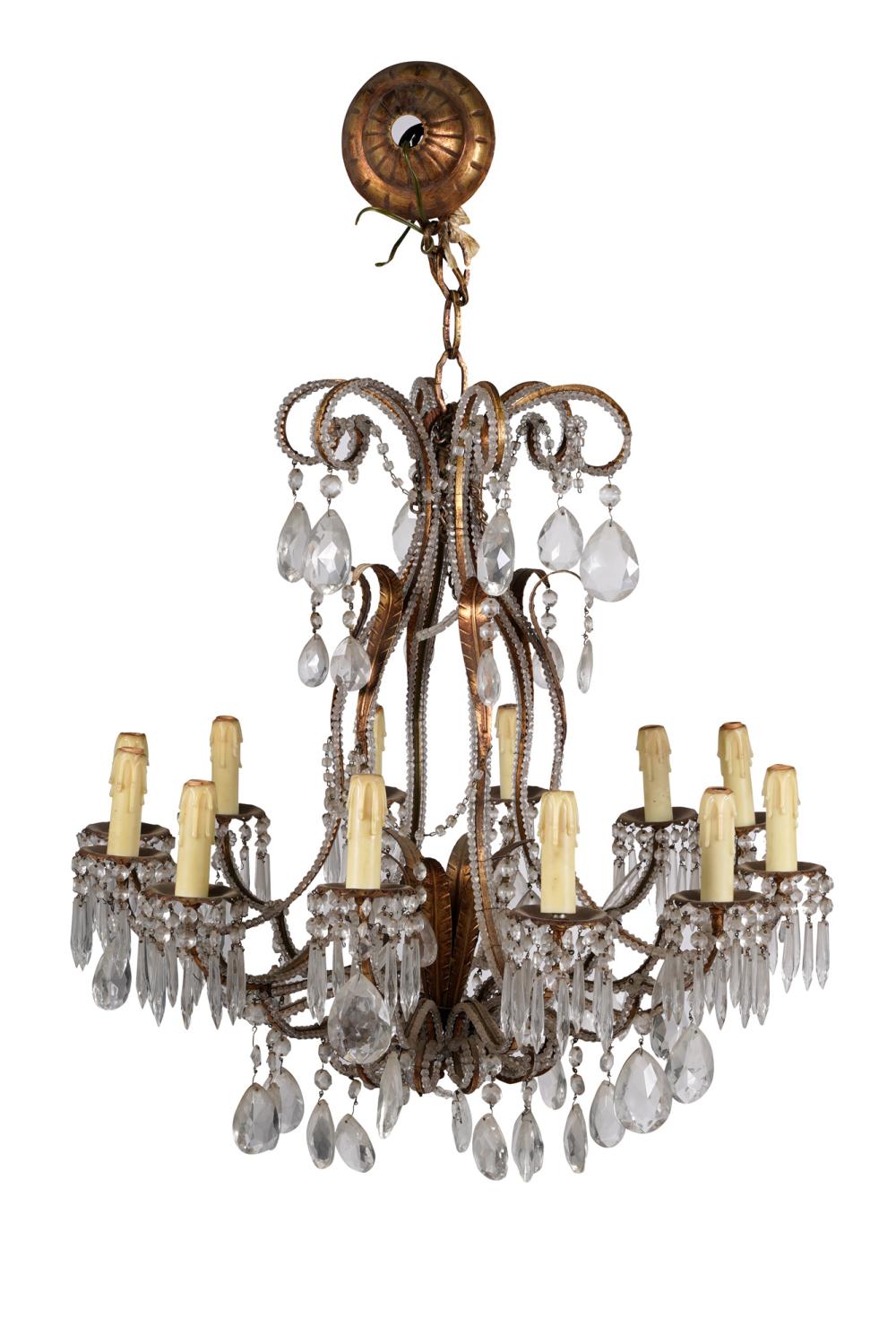 Appraisal: DROP CRYSTAL TWELVE-LIGHT CHANDELIER inches diameter inches high Condition